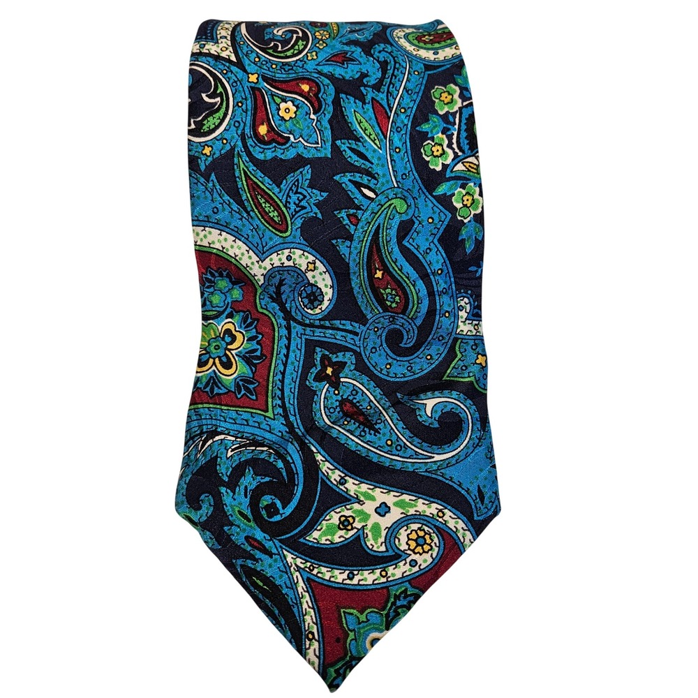 Carnaval De Venise Mens Silk Paisley Tie Blue Green Red Floral Pattern Necktie